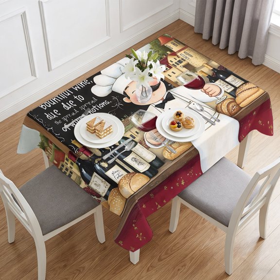 Chef Holding Wine Table Cloth 60x84in, Waterproof Rectangle Tablecloth Wipeable Tablecloths Farmhouse Kitchen Art Table Covers for Dining Tables Party Indoor Outdoor