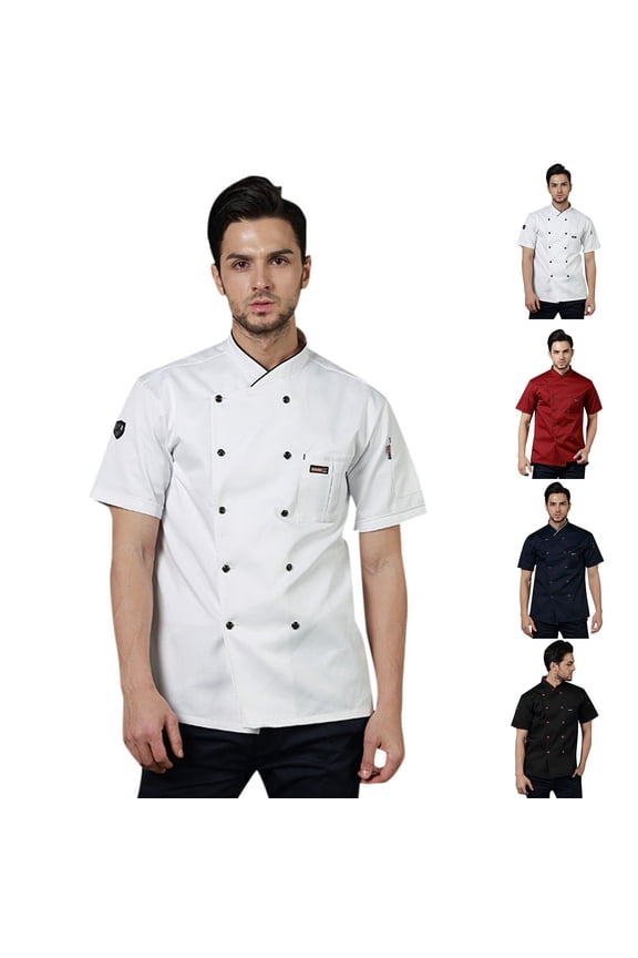 Chef Jacket for Men Breasted Chef Coat Restaurant Kitchen Chef Uniform Unisex Chef Jacket Long Sleeve Hotel Kitchen with Stylish Red Buttons,White,M