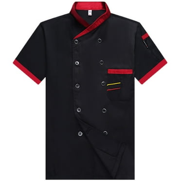 Chef Jacket for Men Short Sleeve Chef Coat Breathable, Durable Kitchen Uniform with Stylish Design Black, L