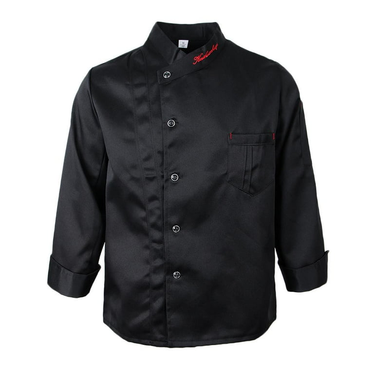 Chef Jackets Long Sleeves Coat Kitchen Uniforms for Women Men Black XL