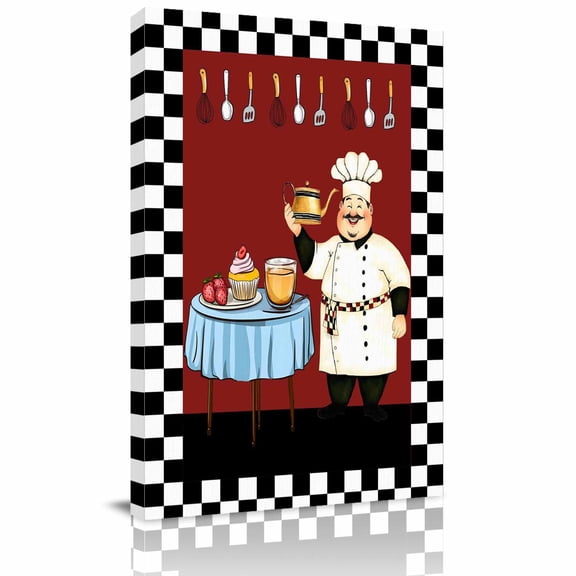 Chef Kitchen Canvas Wall Art for Living Room, Gourmet Black White Buffalo Plaid Poster Print Painting for Bedroom Office Home Decoration Wall Pictures Prepare To Hang 8"x12"