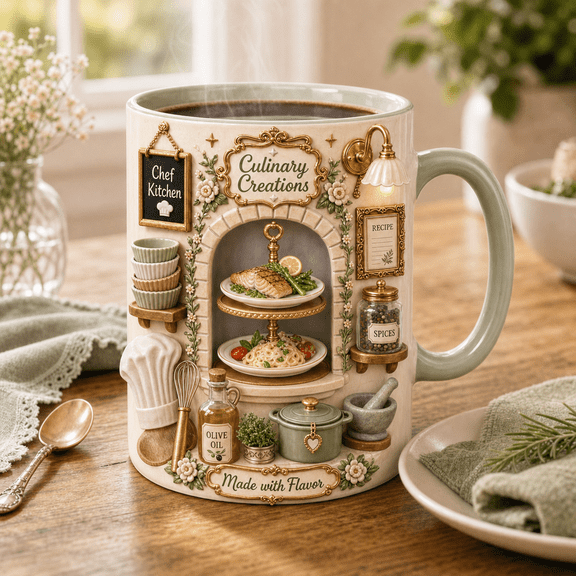 Chef Kitchen Ceramic Coffee Mug, Culinary Creations Cup for Bakers & Home Chefs