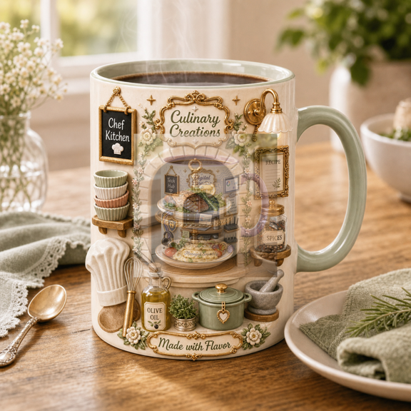 Chef Kitchen Ceramic Coffee Mug, Culinary Creations Cup for Bakers & Home Chefs