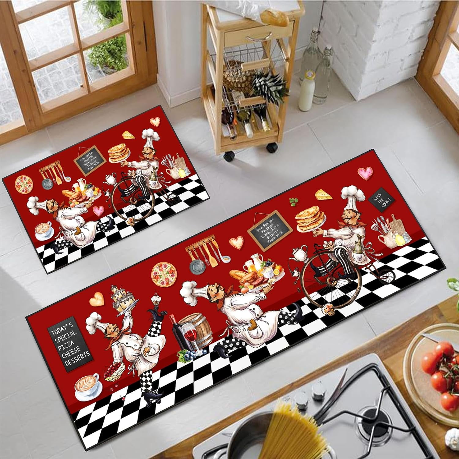 Chef Kitchen Decor Rug 2 Piece Set, Country Farmhouse Style Kitchen ...
