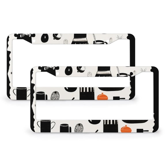 Chef Kitchen License Plate Frame 2 Pieces Gift Baker Baking Lover License Plate Frame License Plate Shield Frame for Girl Women Men Vehicles 2 Round Holes Aluminum Metal License Plate Cover