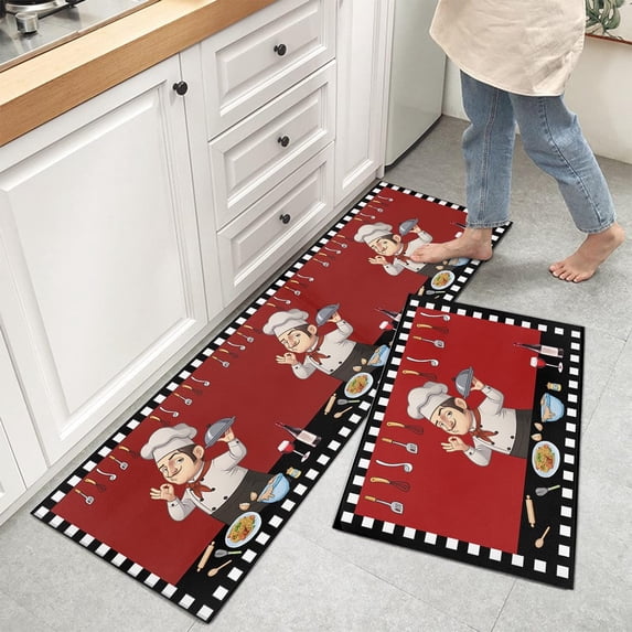 Chef Kitchen Rug Fat Chef Kitchen Rugs, Kitchen Mats for Floor, Kitchen Organization Non-Slip Kitchen Mat, Anti-Fatigue Mat Kitchen Floor Mats Home Decor Runner Rug, Chef Kitchen Decor and Accessories