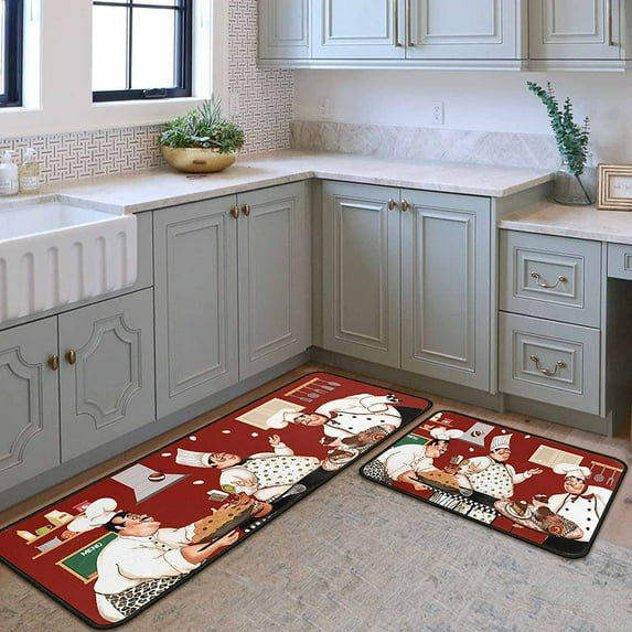 Chef Kitchen Rugs and Mats Non-Slip, Washable, Stain and Fade Resistant, Suitable for Anti Fatigue Kitchen Mat Set of 2 Chef Kitchen Decor 17 x47+17"x30"