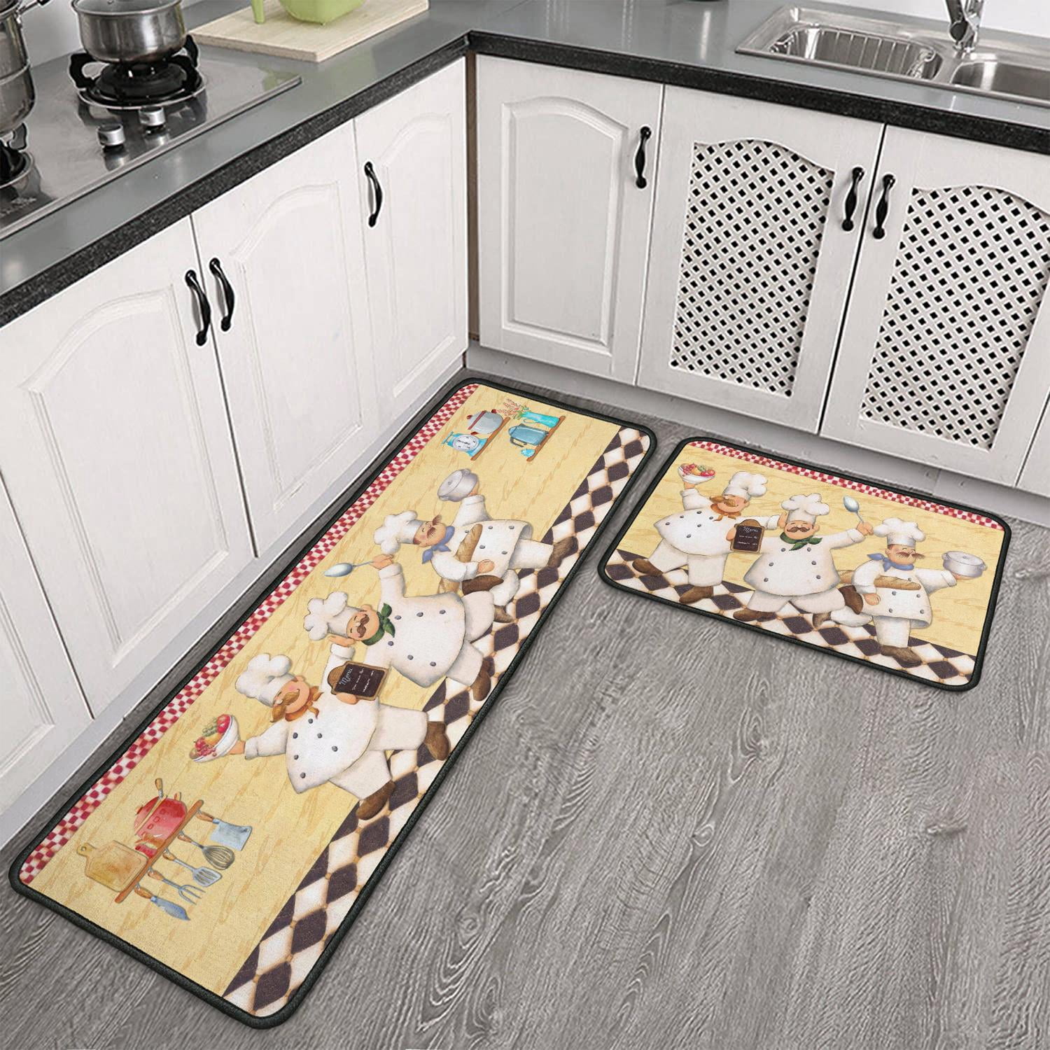 Chef Kitchen Rugs Set 2 Pieces Non Skid Kitchen Floor Rug and Mat