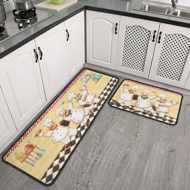 Chef Kitchen Rugs Set 2 Pieces Non Skid Kitchen Floor Rug and Mat