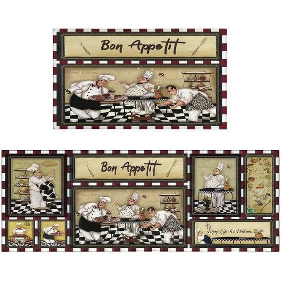 Chef Kitchen Rugs and Mats Chef Mats for Kitchen Floor Non Slip Kitchen Rug Mat Set of 2 Fat Chef Kitchen Decor