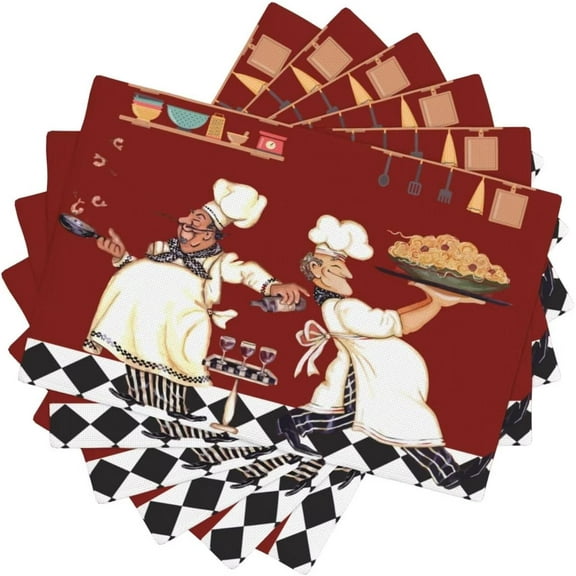 Chef Kitchen Table Placemats Set of 6 Abstract Funny Chef Cook Theme Kitchen Table Placemats for Living Room Holiday Banquet Red Black Buffalo Check Plaid Kitchen Dining Decor