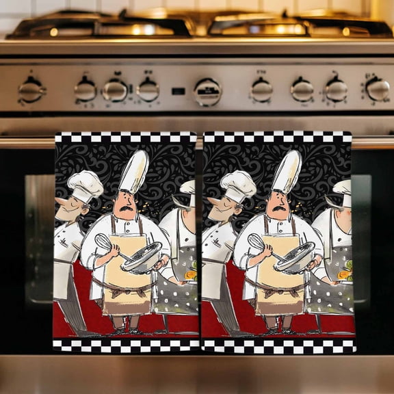 Chef Kitchen Towels Set of 1, Cartoon Cute Watercolor Cooking Black Plaid Absorbent Dish Towels for Kitchen, Microfiber Hand Towel, Quick Drying Tea Towel for Cleaning Decorative Dishcloths
