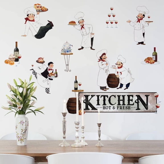 Chef Kitchen Wall Art Stickers Wine Food Cooking Quotes Wall Decals Kitchen Dining Room Decor