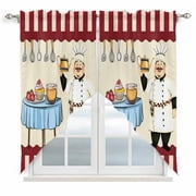 Chef Kitchen Window Curtains, Swag Curtains Valance for Bedroom Living Room Bathroom, Red Fruit Cake Hat Kitchen Gourmet Vintage Rod Pocket Window Treatment Curtain Block Drapes 2 Panels 28"x36"