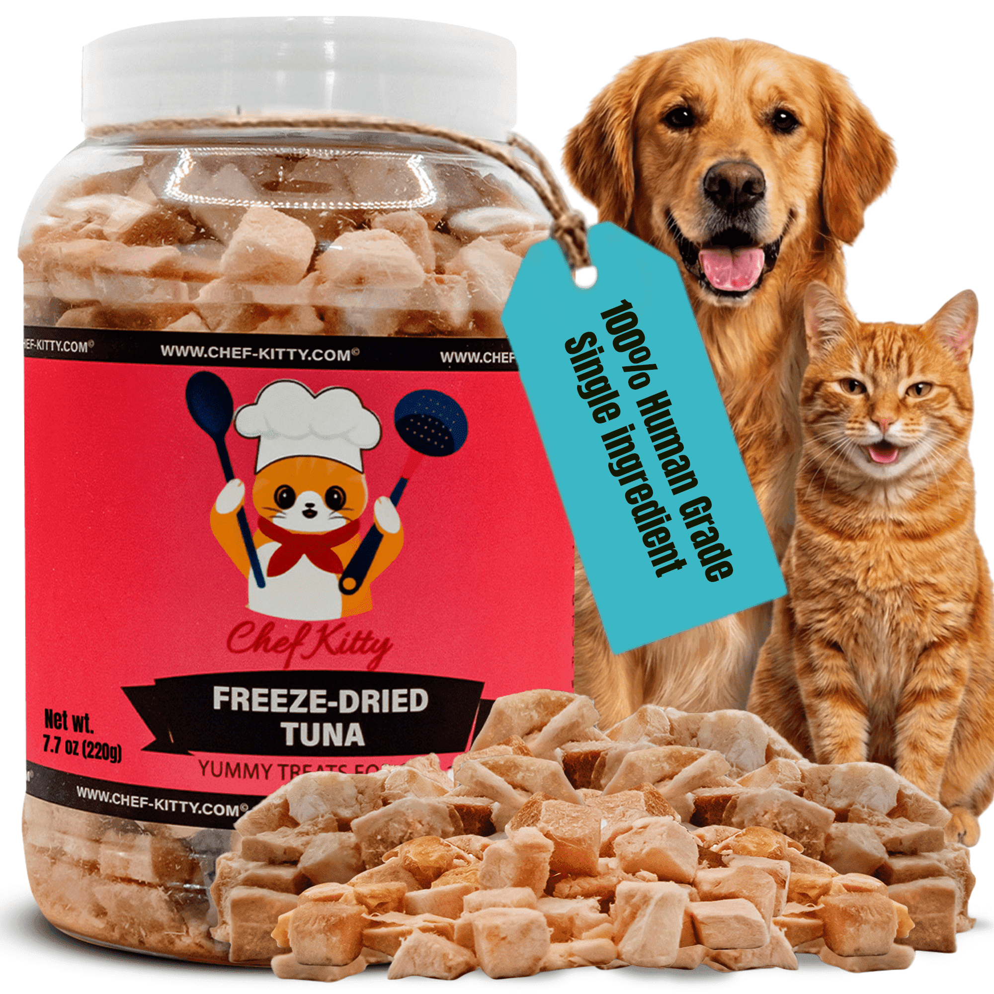 Chef Kitty Tuna Freeze Dried Treats for Cats and Dogs, 7.4 oz Bottle