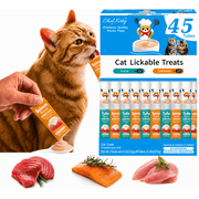 Chef Kitty Lickable Cat Treats, Creamy Puree Squeeze Up Tubes, Seafood Variety Wet Cat Treats, 45 Count