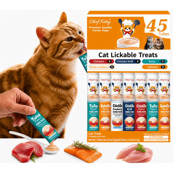 Chef Kitty Puree Pops Mixed Variety Soft Treats for Cats, 45 Pieces Box