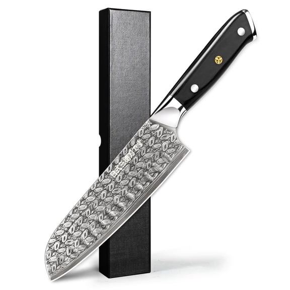 Chef Knife 7 Inch, Razor Sharp Kitchen Knife Japanese Santoku Knife, High Carbon-Stainless Steel Chopping Knife, Ergonomic Handle, Birthday Gifts for Women Kitchen Gadgets 2024 Gift Box - Black