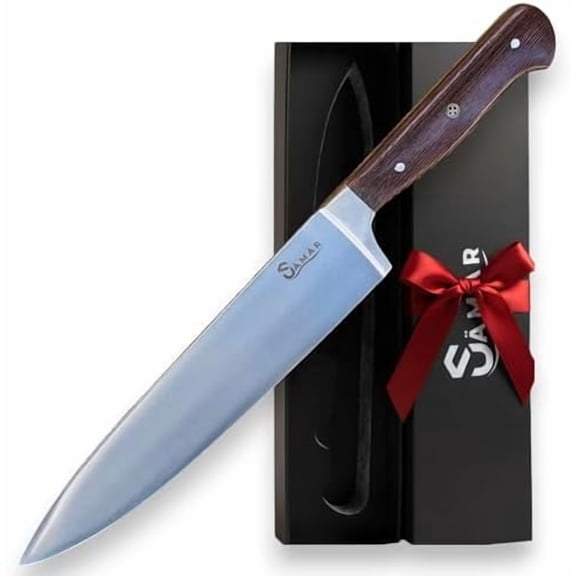Chef Knife 8 Inch  Professional Stainless Steel Chefs Knife with African Wood Wenge Handle & Mosaic Pin  Cuchillo de Cocina Profesional  Sharp Kitchen tool for Meat & Vegetables