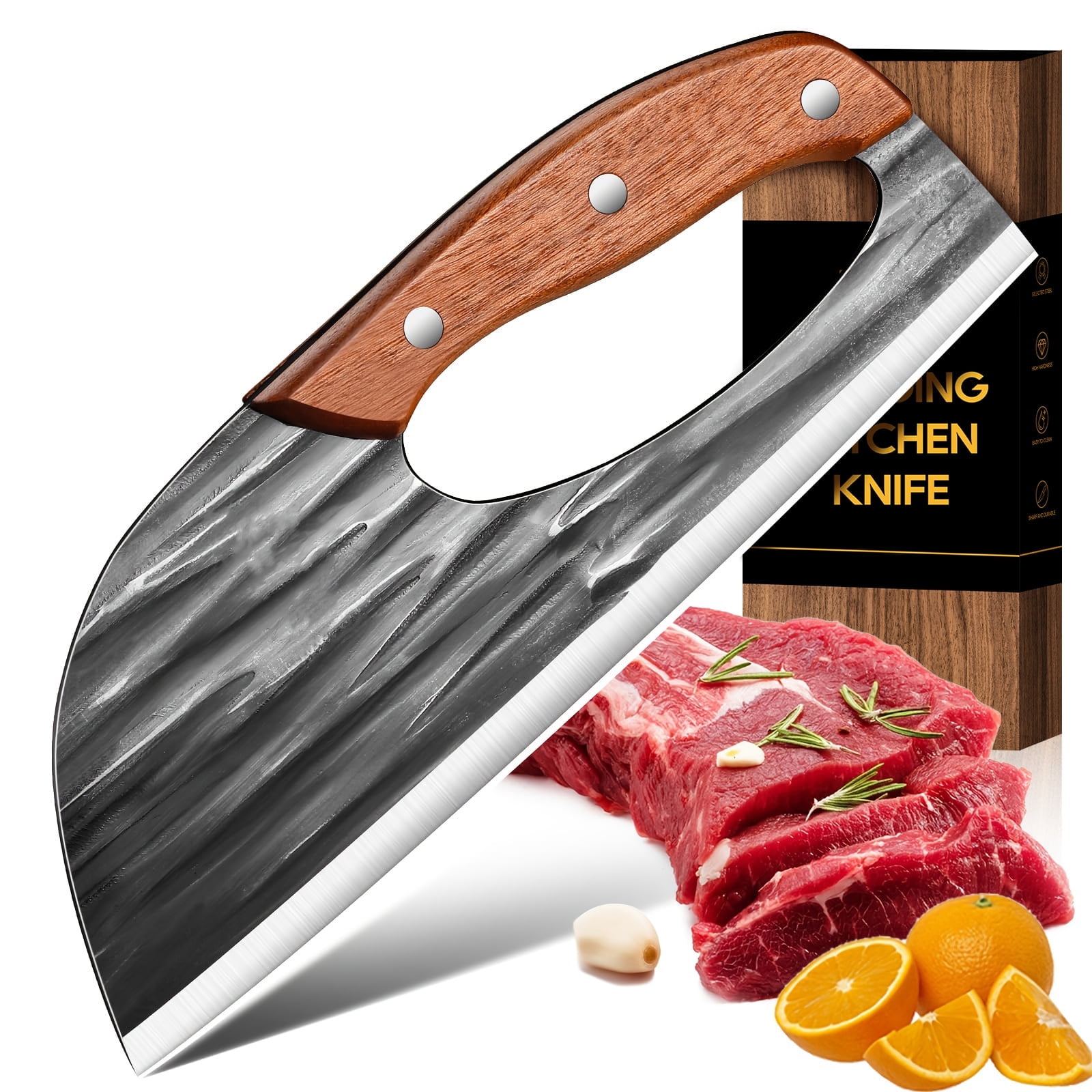 ACMETOP Chef Knife, High Carbon Steel Kitchen Knife for Meat Cutting, Slicing, Camping, BBQ – Essential Kitchen Tool