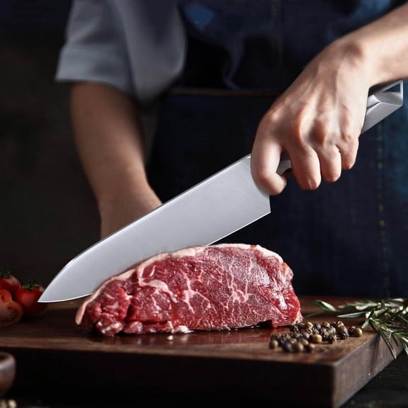 Chef Knife, Full-Metal Kitchen Knife with Ergonomic Handle, High-Carbon Stainless Steel Chefs Knife for Home & Pro Cooking, Precision Cutting
