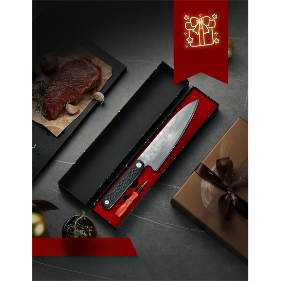 Chef Knife in Japanese High Carbon Stainless Steel, 8 Inch Ultra Sharp Hand Forged Japanese Chef's Knife, Professional Kitchen Cooking Knife with Non-slip G10 Handle, Meat Cutting Knife & Gifts Box