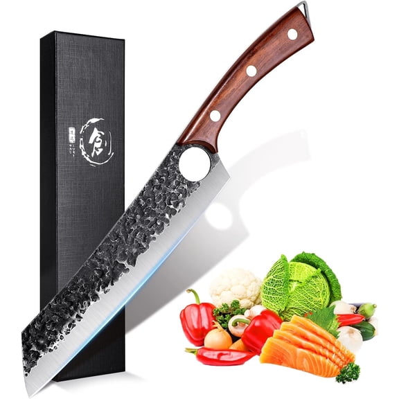 Chef Knife Meat and Vegetable Cleaver Hand Forged Boning 8.5 Inch Full Tang Design High Carbon Steel Kitchen for Home Restaurant Christmas Gift Men Women