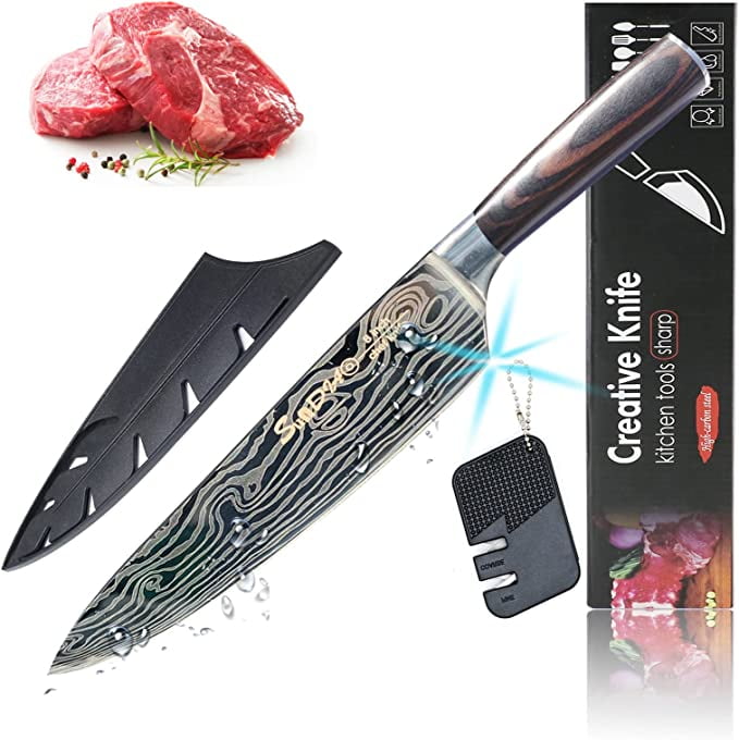 Chef Knife, Professional 8 Inch Kitchen Knife, High Carbon German Steel Ultra Sharp Knife with Ergonomic Handle, Japanese Chef's Knife Suit for Cooking & Cutting