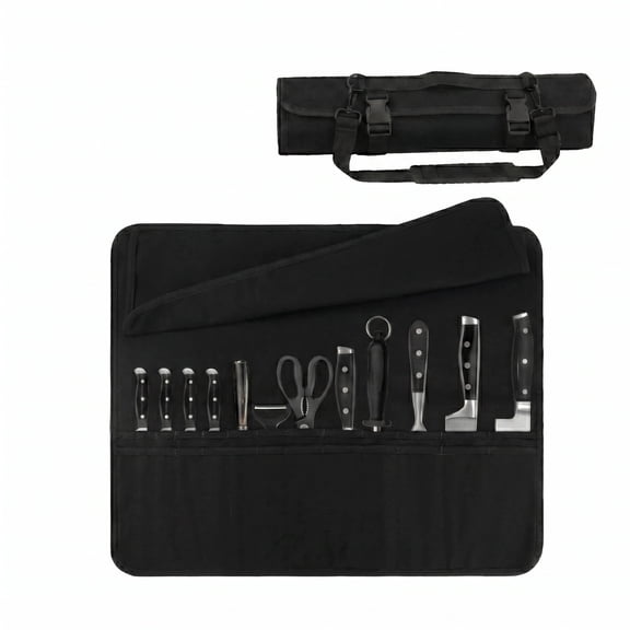 Chef Knife Roll Bag 600D Oxford Knife Case with Shoulder Strap Black (Bag Only)