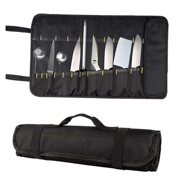 Chef Knife Roll Bag,Heavy Duty Oxford Chef Knife Bag Portable 22 Slots Chef Knife Case Pouch for Chef or Culinary Enthusiasts Men Women( Black)