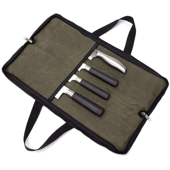 Chef Knife Roll Bag for Chefs Professional Waxed Canvas Knife Carrying Case Stroage with 4 Slots for Knives and Tools