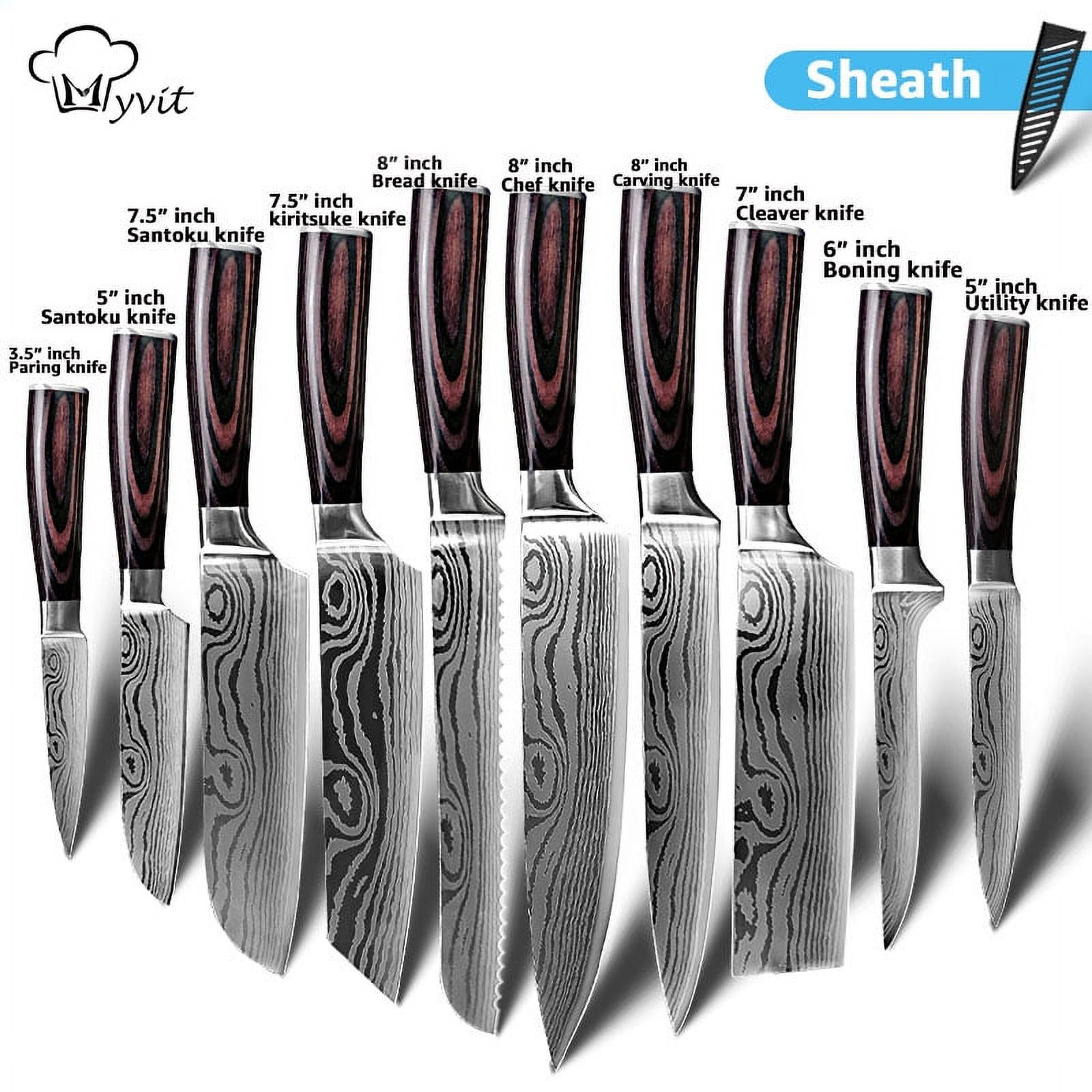 Chef Knife Set 10Pcs Full Tang Stainless Steel Damascus Laser