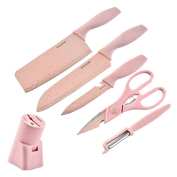 Chef Knife Set - 6 Piece Non-Slip Kitchen Knives for Cutting, Slicing, and Dicing - Includes Cleaver, Chef Knife, Fruit Knife, Melon Planer, Kitchen Scissors