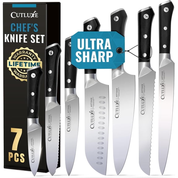 Chef Knife Set, 7 PCS Professional Chef's Knife Set  Razor Sharp German Steel, Full Tang, Ergonomic Handles  Artisan Series