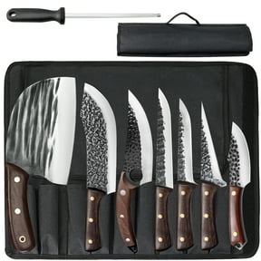 Chef Knife Set 8 PCS,DFITO High Carbon Steel Hand Forged Kitchen Knife Set with Roll Bag