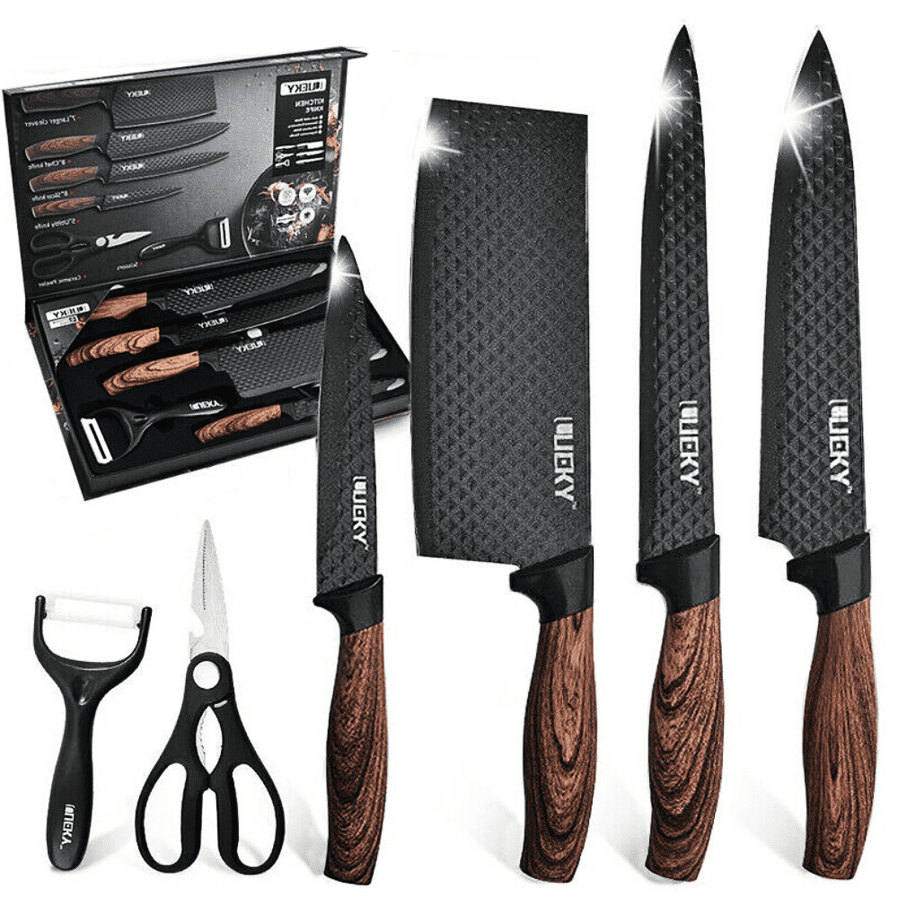 Chef Knife Set, DFITO 6Pcs Stainless Steel Kitchen Knife Set, Non