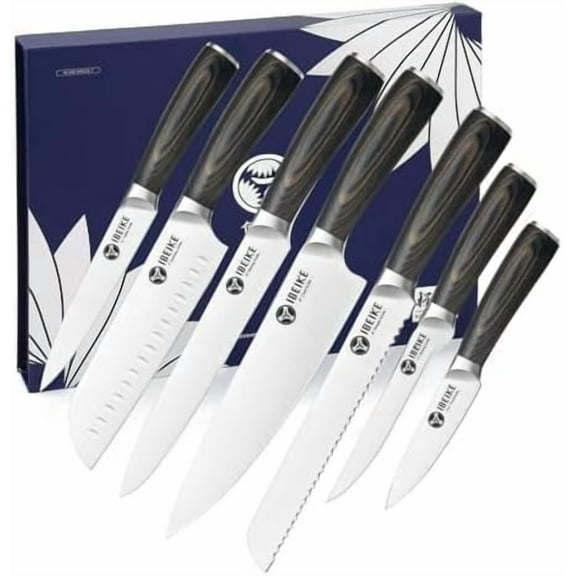 Chef Knife Set Professional - 7-Piece Kitchen knife Set without Block, High Carbon Stainless Steel Japanese-Style Kitchen knives, Full-Tang, Ergonomic Red Pakkawood Handle