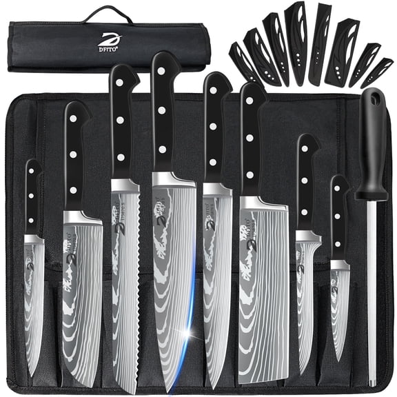 Chef Knife Sets with Roll Bag,Kepeak 8 Pieces Damascus High Carbon Stainless Steel Kitchen Knives Set