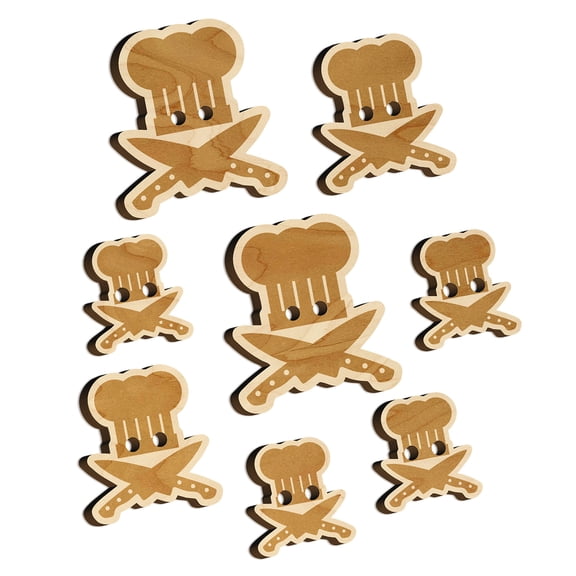 Chef Knife and Hat for Cooking Wood Buttons for Crochet Knitting Sewing DIY Craft - 1.00 Inch Medium (7pcs)