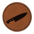thumbnail image 1 of Chef Knife for Cooking 2.5" Faux Leather Round Engraved Iron-On Patch - Brown, 1 of 6