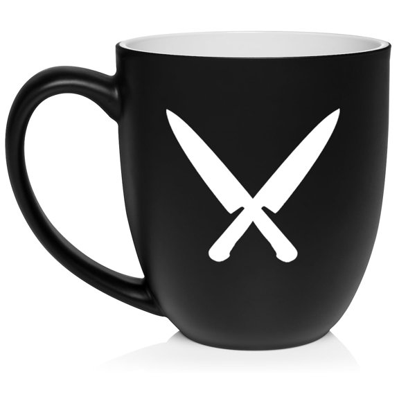 Chef Knives Ceramic Coffee Mug Tea Cup Gift for Her, Him, Friend, Coworker, Wife, Husband (16oz Matte Black)