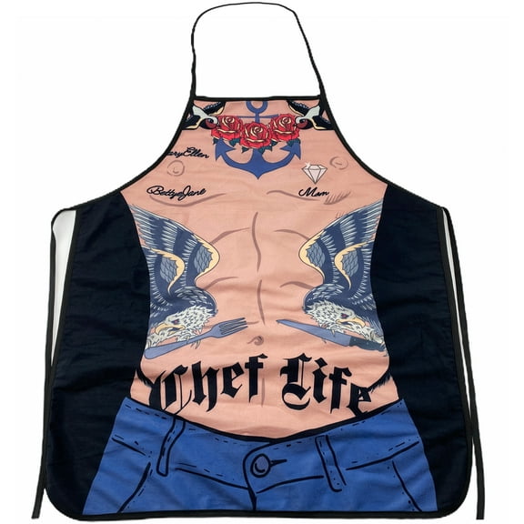 Chef Life Funny Tattoo Body Graphic Novelty Kitchen Smock