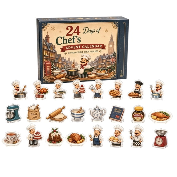 Chef Magic Advent Calendar, 24 Acrylic Chef Ornaments with Pans, Cakes, Pies and Bread, Culinary Holiday Countdown for Kids and Master Chef Lovers