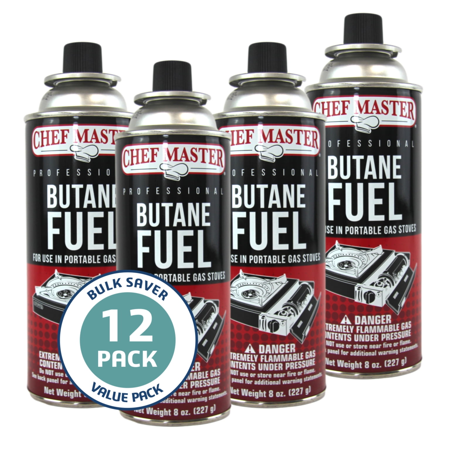 Chef Master Butane Fuel Canisters for Camping Stove, Pack of 12