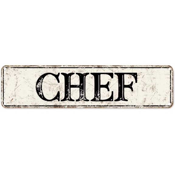 Chef Metal Sign Rustic Farmhouse Metal Wall Art Farmhouse Style Decor Customized Street Sign 4"x16" Rust-Proof Funny Metal Wall Decor for Home and Kitchen Bar Cafe Garage