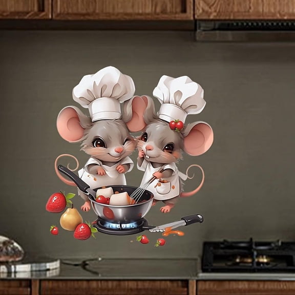 Chef Mouse Kitchen Wall Decal Sticker, 15x15cm Peel and Stick PVC Vinyl Decor for Home Kitchen Tile Glass