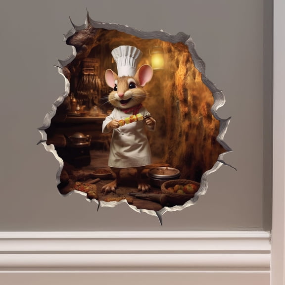 Chef Mouse in a Mouse Hole Decal - Mouse Hole 3D Wall Sticker