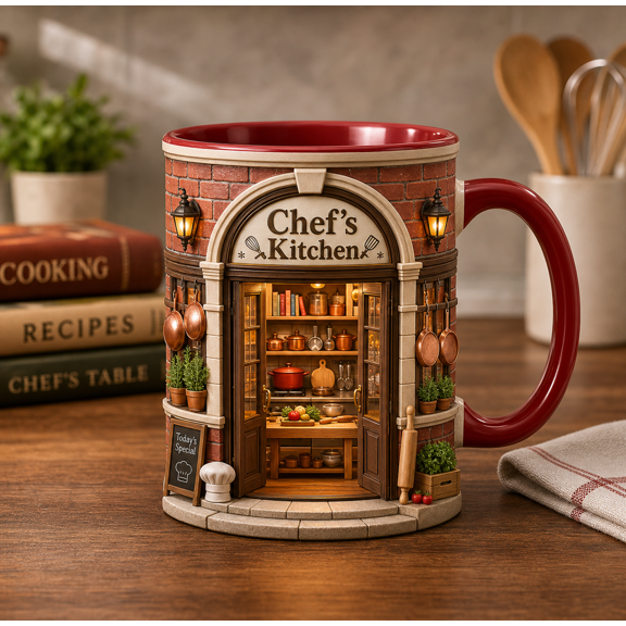 Chef Mug 3D Effect Chef’s Kitchen Design, Unique Chef Gift for Cooks
