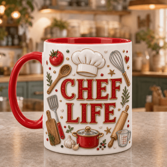Chef Ceramic Coffee Mugs with Chef Hat & Kitchen Spoon Gift for Cooks Bakers 11 oz 15 oz