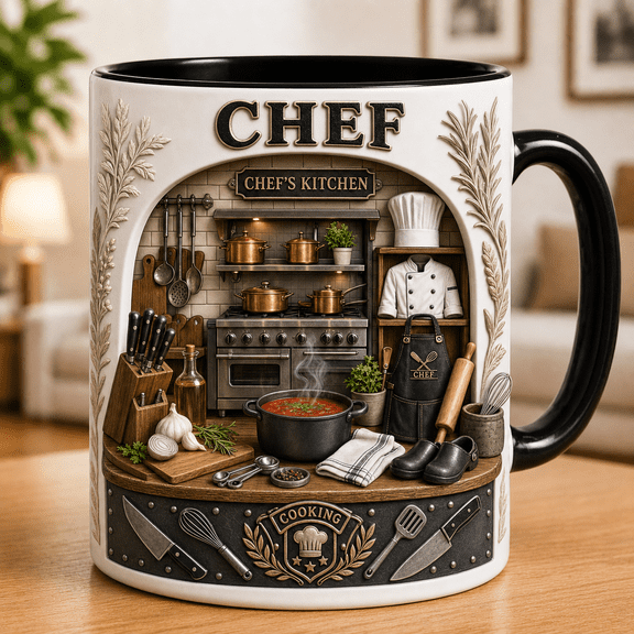 Chef Mug 3D Effect Cooking Kitchen Coffee Cup Gift for Cooks and Food Lovers